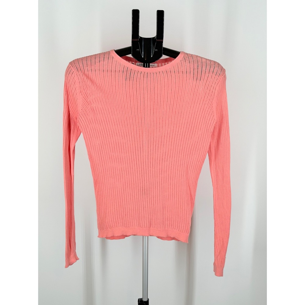 Banana Republic Coral Pink Ribbed Knit 100% Cotton Long Sleeve Sweater Small